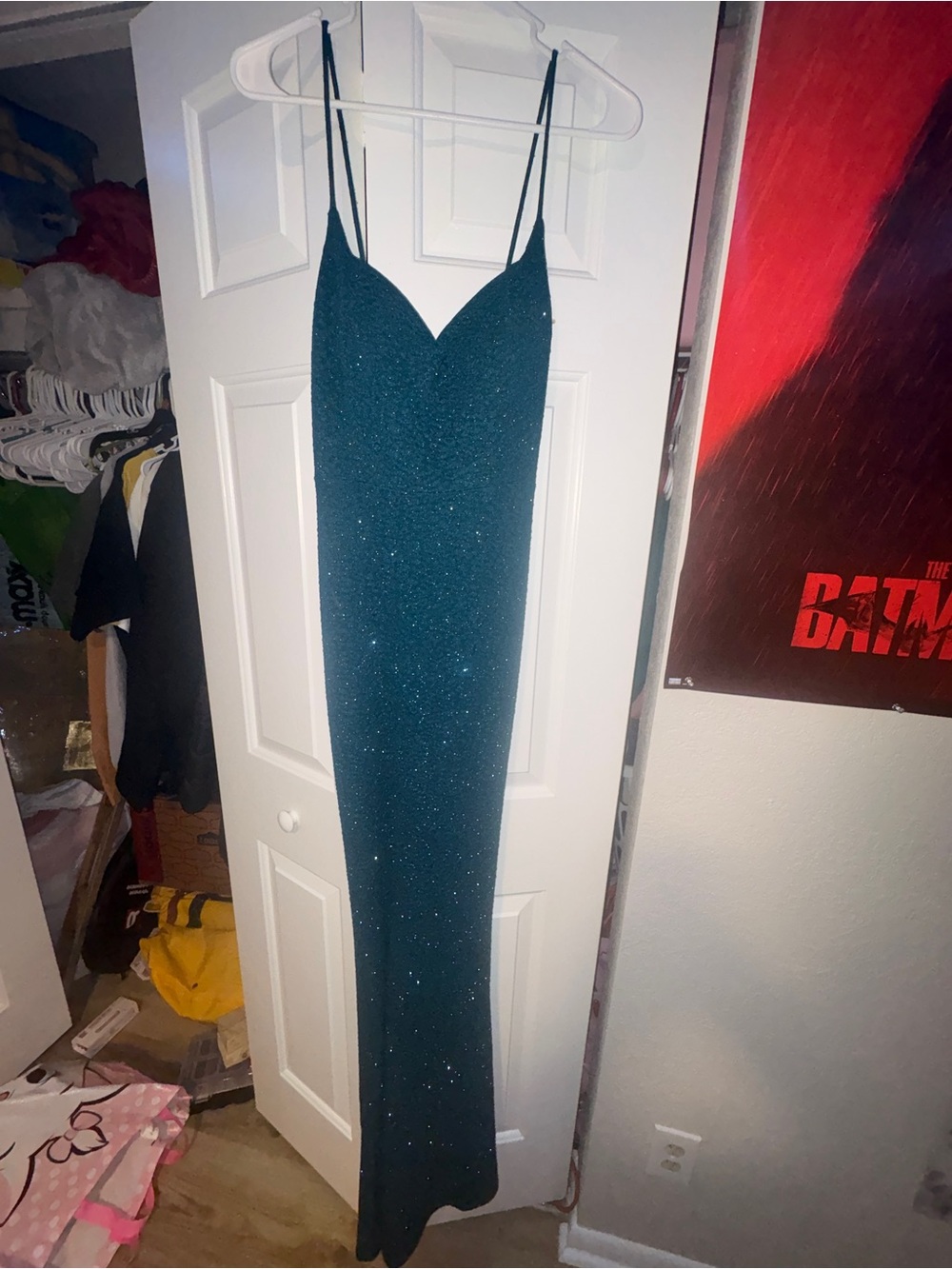 Windsor Sparkle Teal Slip Dress with Thin Straps